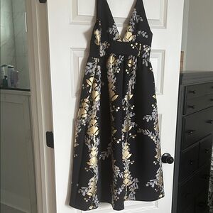 Cynthia Rowley Black and Gold Floral High Low Dress